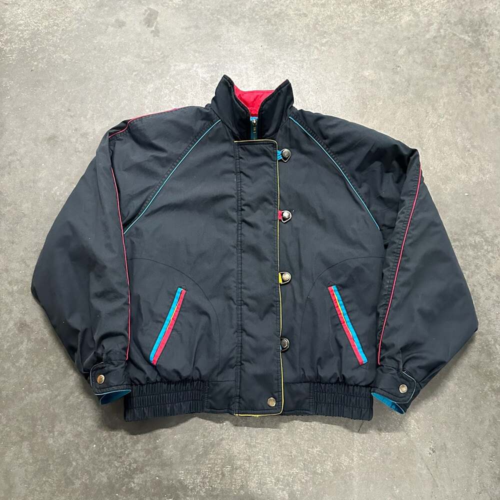 Vintage Charles Klein Retro Ski Bomber Puffer Jacket Black Multi Size M